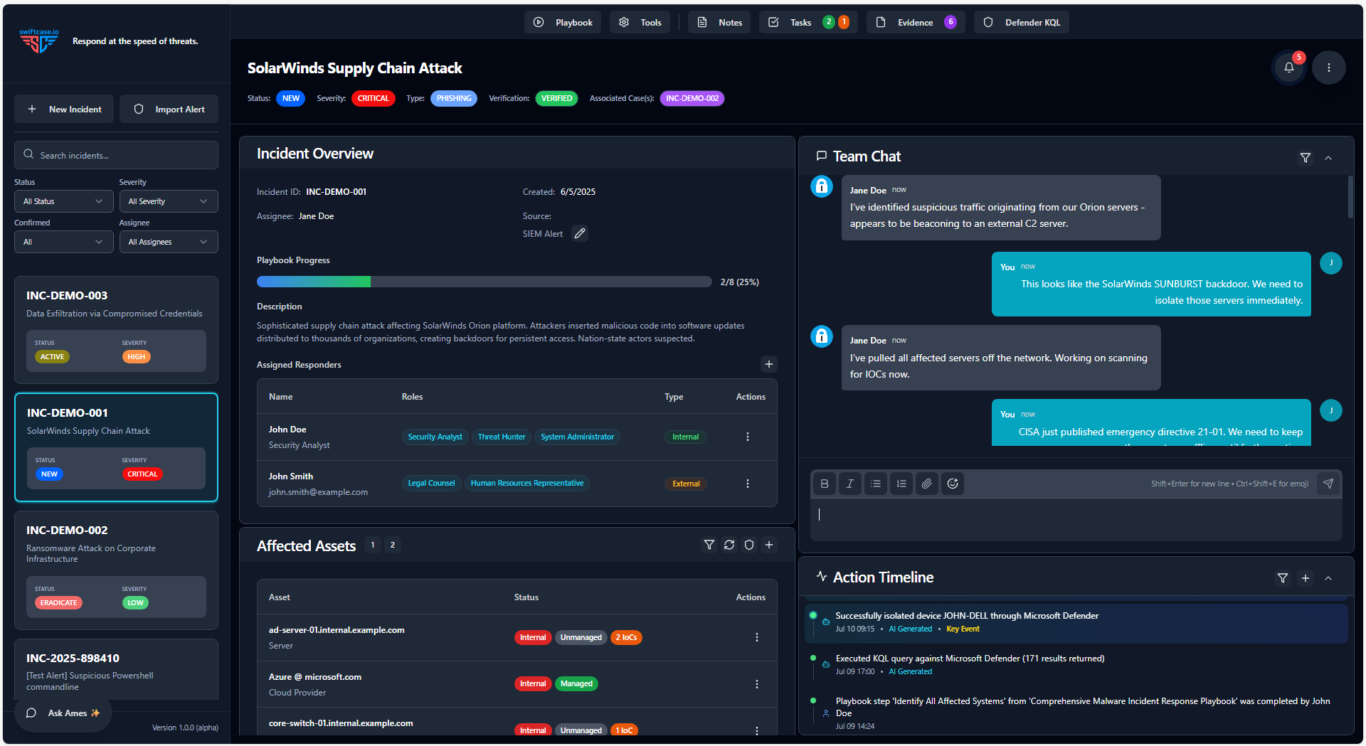 Mock computer screen display of swiftcase.io